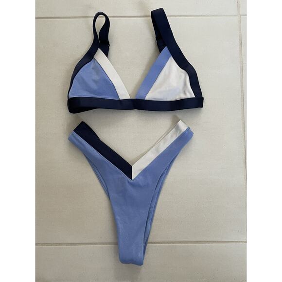 OneOne Swim Bikini Set Swimsuit Color Block V Cut Swimwear - Picture 1 of 10